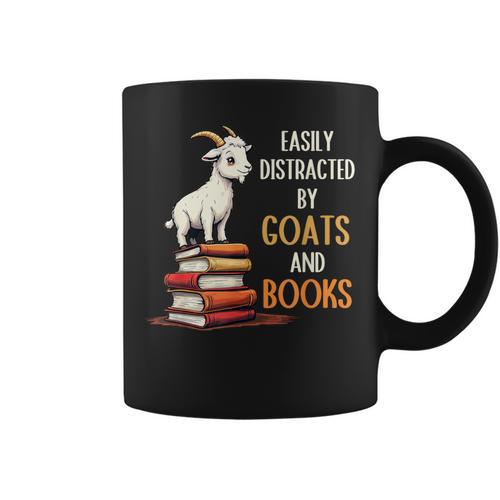 Easily Distracted By Goats And Books Goats And Book Reading Graphic Print Coffee Mug - Bookorys