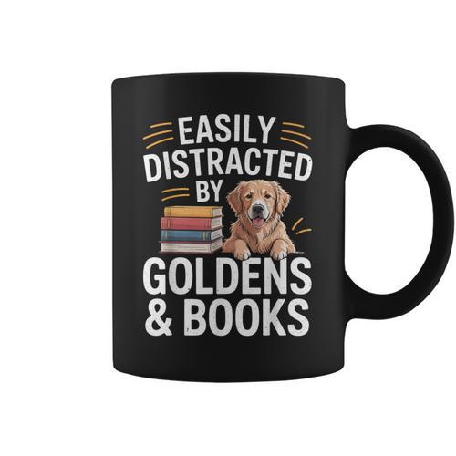 Easily Distracted By Goldens & Books Golden Retriever Dog Graphic Print Coffee Mug - Bookorys CA