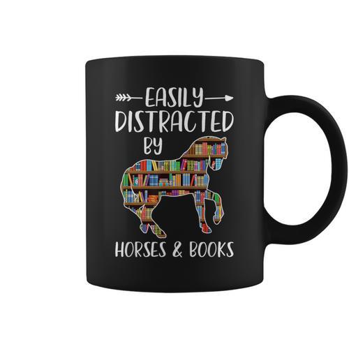 Easily Distracted By Horse And Books Nerds Horse Lovers Graphic Print Coffee Mug - Bookorys