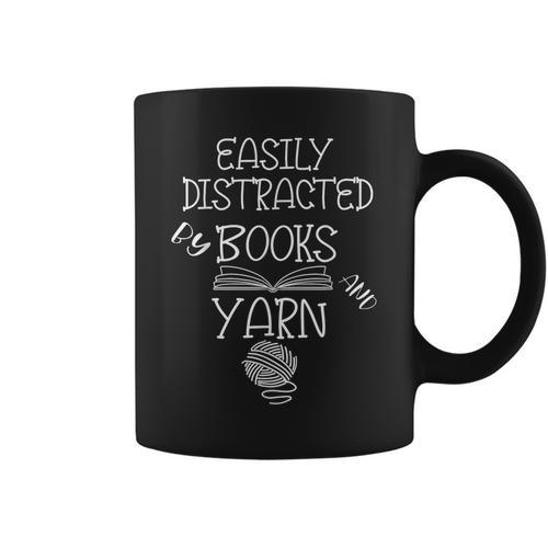 Easily Distracted By Knitting Books And Yarn Quote Reader Graphic Print Coffee Mug - Bookorys DE