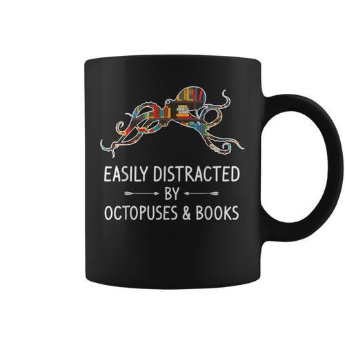 Easily Distracted By Octopuses & Books Lover Mollusc Graphic Print Coffee Mug - Bookorys