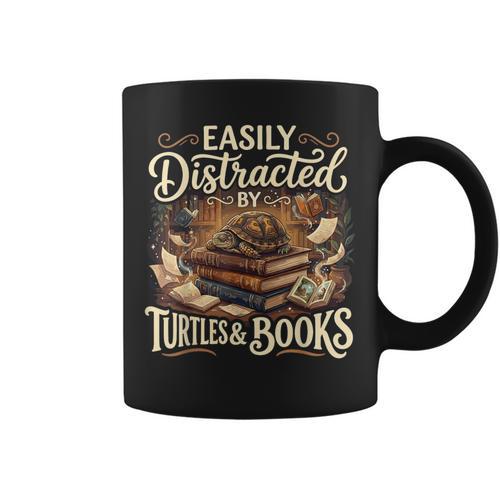 Easily Distracted By Turtles And Books Graphic Print Coffee Mug - Bookorys UK