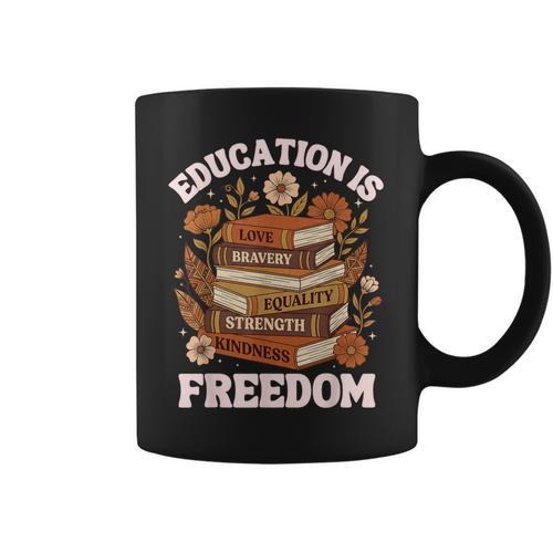 Education Is Freedom History Month Book Black Teacher Graphic Print Coffee Mug - Bookorys