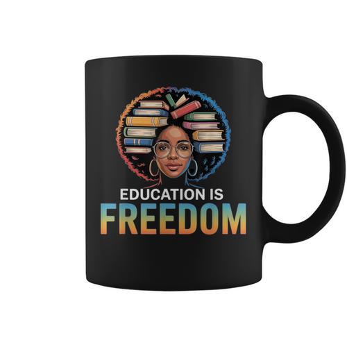 Education Is Freedom Woman Afro Books Reading Graphic Print Coffee Mug - Bookorys
