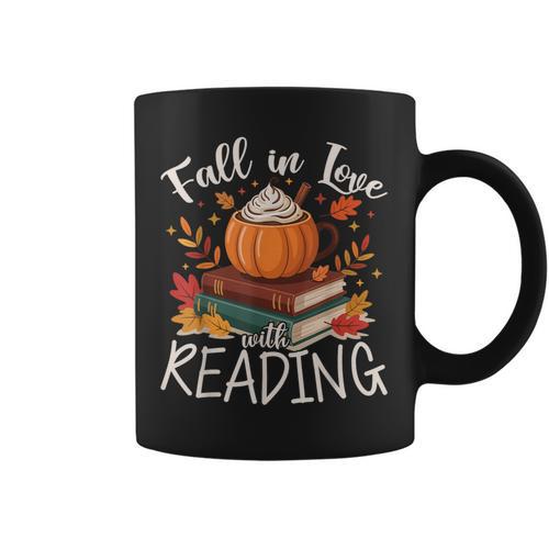 Fall In Love With Reading Autumn Librarian Cute Book Lover Graphic Print Coffee Mug - Bookorys