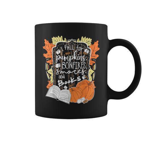 I Fall For Pumpkins Bonfires S'Mores Books Halloween Reader Graphic Print Coffee Mug - Bookorys