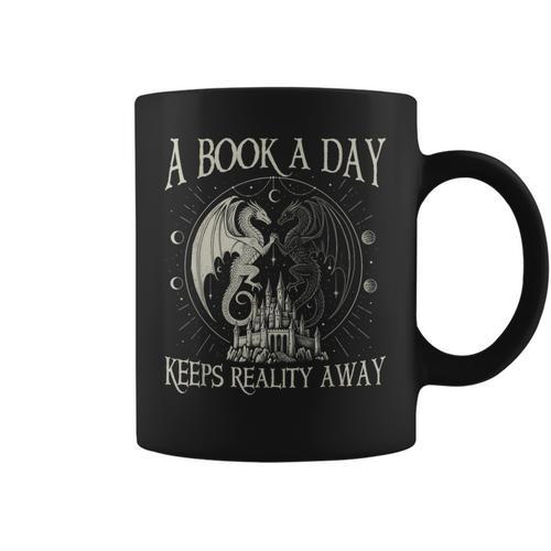 Fantasy Book Club Dragon Reader Book A Day Keep Reality Away Graphic Print Coffee Mug - Bookorys