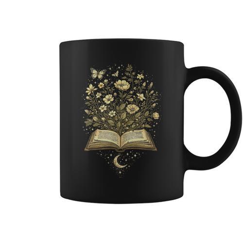 Fantasy Book Flowers Celestial Garden Stars Moon Reading Graphic Print Coffee Mug - Bookorys CA