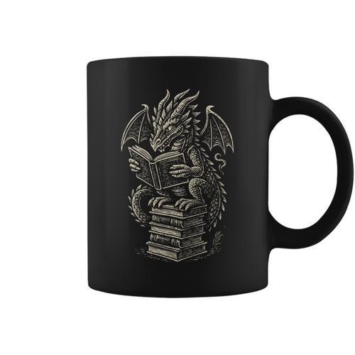 Fantasy Dragon Reading Books Librarian Literature Graphic Print Coffee Mug - Bookorys AU
