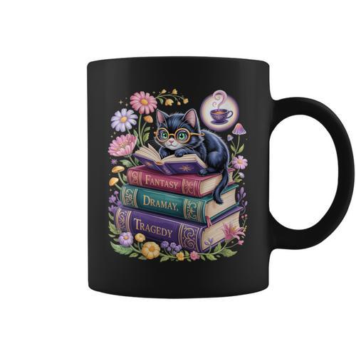 Fantasy Drama Tragedy Cute Cat Book Lover Readers Librarians Graphic Print Coffee Mug - Bookorys