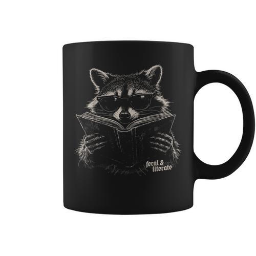 Feral But Literate Raccoon Reading Book Library Animal Meme Graphic Print Coffee Mug - Bookorys DE