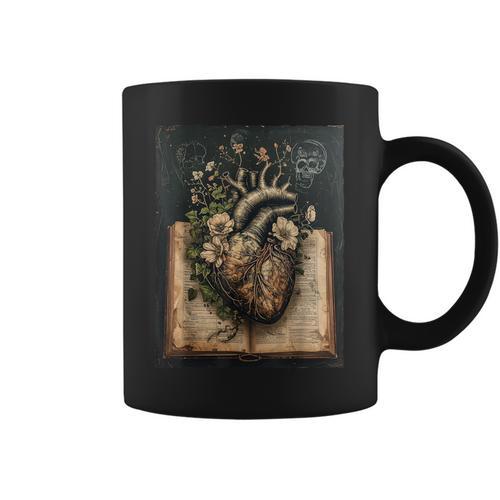 Floral Anatomical Heart Dark Academia Vintage Gothic Book Graphic Print Coffee Mug - Bookorys