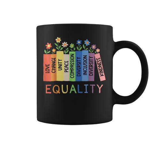 Floral Book Equality Human Rights Social Justice Peace Love Graphic Print Coffee Mug - Bookorys