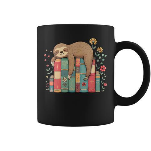 Floral Sloth Sleeping On Books Graphic Print Coffee Mug - Bookorys AU