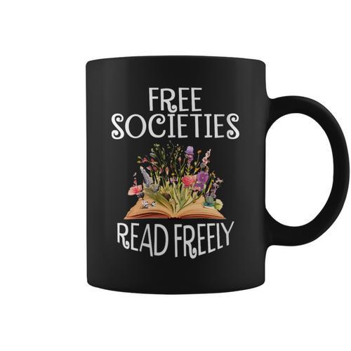 Free Societies Read Freely Bookworm Reading Book Lover Graphic Print Coffee Mug - Bookorys