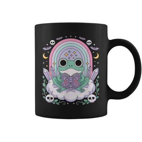 Frog Book Cottagecore Kawaii Gothic Cute Pastel Goth Graphic Print Coffee Mug - Bookorys