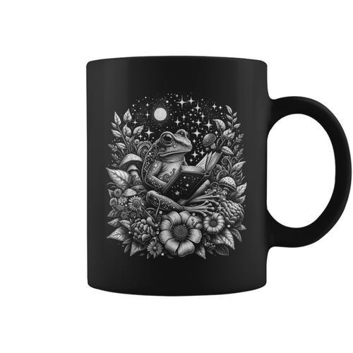 Frog Floral Cute Book Lover Cottagecore Fairycore Aesthetic Graphic Print Coffee Mug - Bookorys DE
