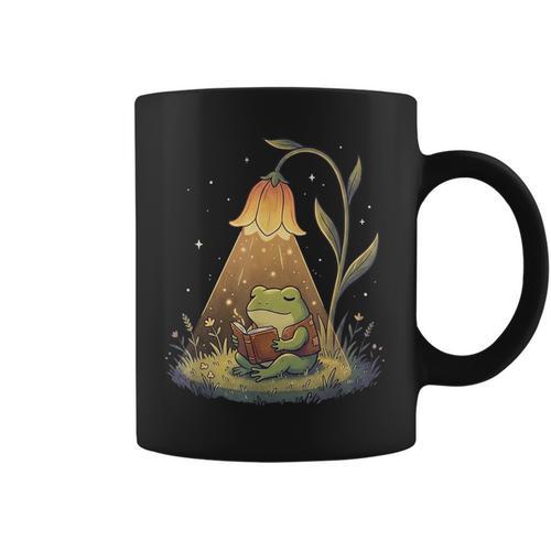 Frog Reading Book Cottagecore Frog Books Women Girls Graphic Print Coffee Mug - Bookorys