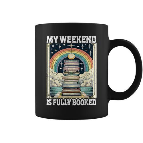 My Weekend Is Fully Booked Book Rainbow Reading Bookworm Graphic Print Coffee Mug - Bookorys UK