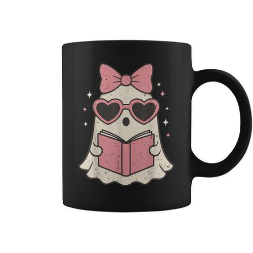 Ghost Reading Book Halloween Cat Lover Graphic Print Coffee Mug - Bookorys AU