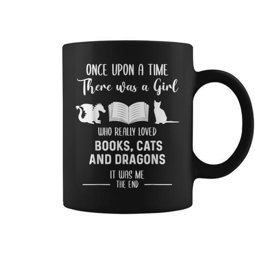 Girl Who Loved Books Cats And Dragons Reading Lover Graphic Print Coffee Mug - Bookorys