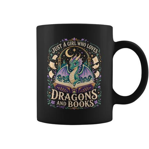 Girl Who Loves Dragons And Books Fantasy Book Reader Graphic Print Coffee Mug - Bookorys