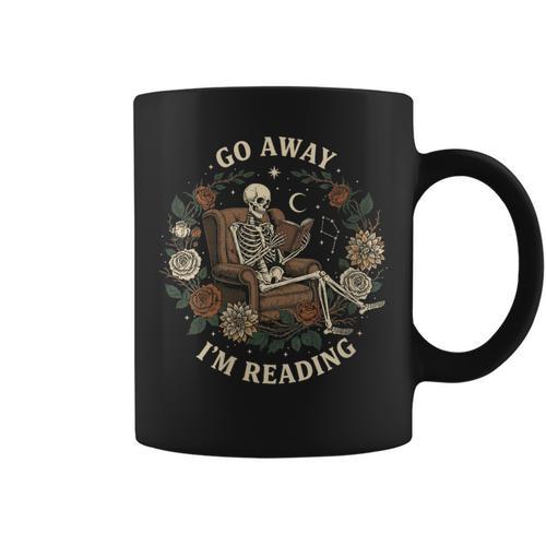 Go Away I'm Reading Librarian Skeleton Reading Book Lover Graphic Print Coffee Mug - Bookorys UK