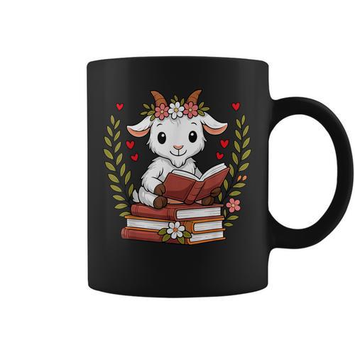 Goat Reading Book Graphic Goat With Book Floral Graphic Print Coffee Mug - Bookorys