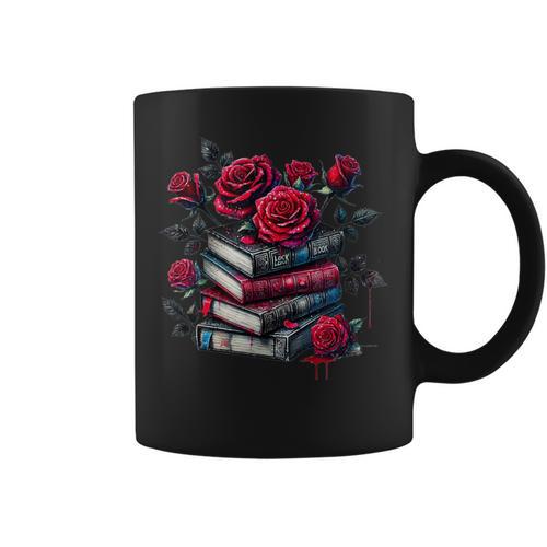 Gothic Books Roses Dark Academia Vintage Library Romance Graphic Print Coffee Mug - Bookorys