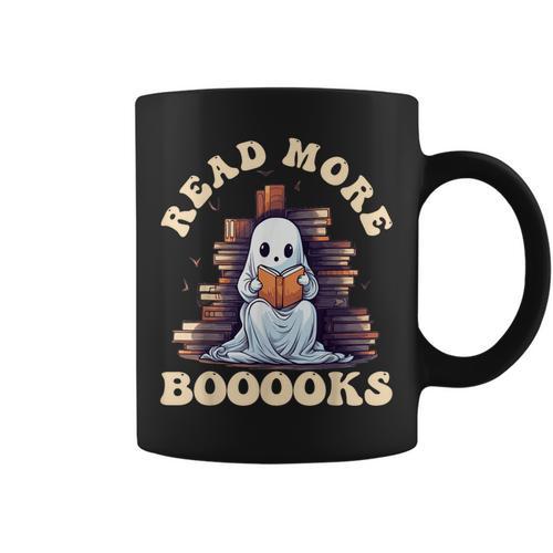 Groovy Read More Books Cute Ghost Teacher Halloween Graphic Print Coffee Mug - Bookorys