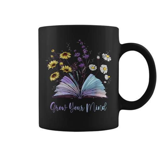Grow Your Mind Wildflower Book Floral Motivation Graphic Print Coffee Mug - Bookorys UK