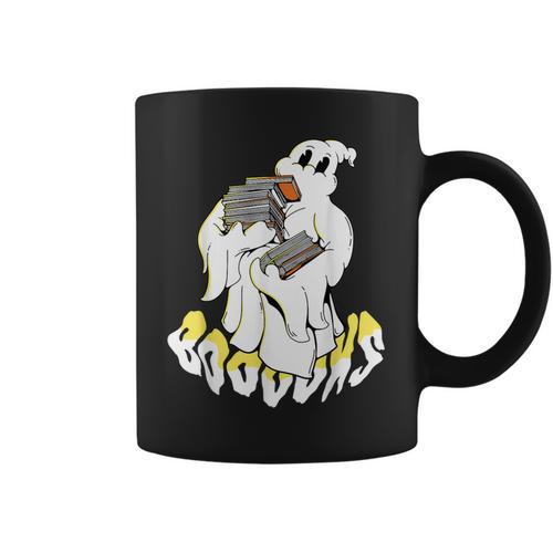 Halloween Books Cute Ghost Reading Booooks Teacher Graphic Print Coffee Mug - Bookorys
