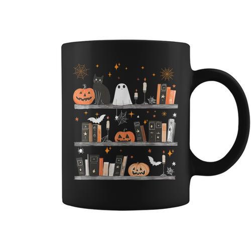 Halloween Library Ghost Books Teacher Spooky Trick Or Teach Graphic Print Coffee Mug - Bookorys AU