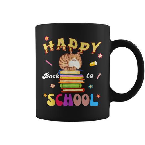Happy Back To School Cat Books The Start Of The School Year Graphic Print Coffee Mug - Bookorys DE