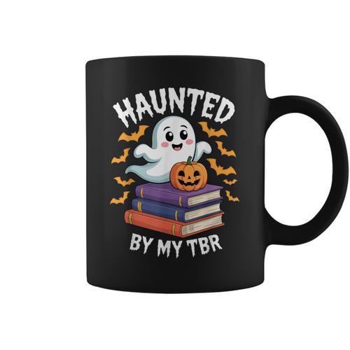 Haunted By My TBR Cute Ghost Reading Books Pumpkin Bookworms Graphic Print Coffee Mug - Bookorys
