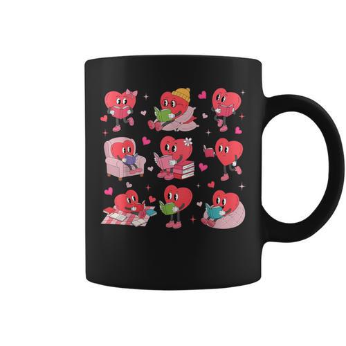 Hearts Reading Book Lovers All Booked For Valentine Graphic Print Coffee Mug - Bookorys AU