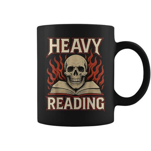 Heavy Reading Book Lover Skeleton Ironic Graphic Graphic Print Coffee Mug - Bookorys