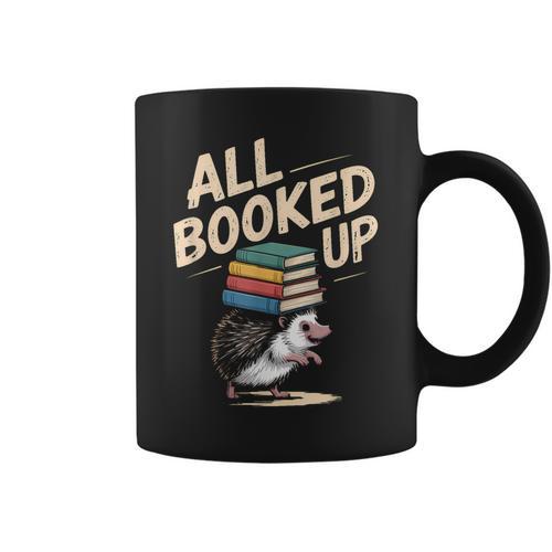 Hedgehog Book Lovers All Booked UP Retro Graphic Print Coffee Mug - Bookorys DE