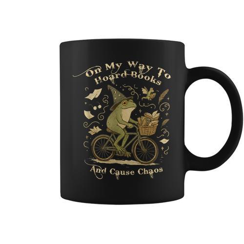 On My Way To Hoard Books And Cause Chaos Tom Foolery Frog Graphic Print Coffee Mug - Bookorys UK
