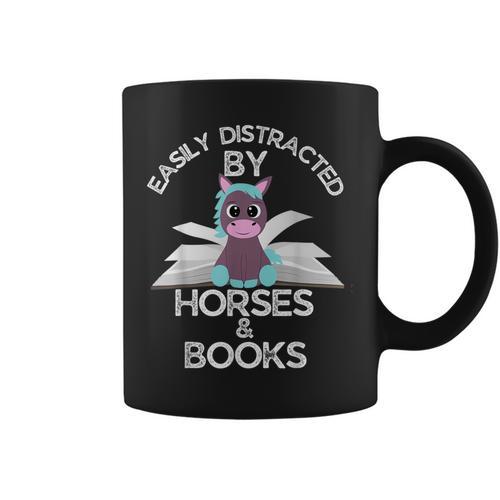 Horse Lovers Easily Distracted By Horses And Books Graphic Print Coffee Mug - Bookorys