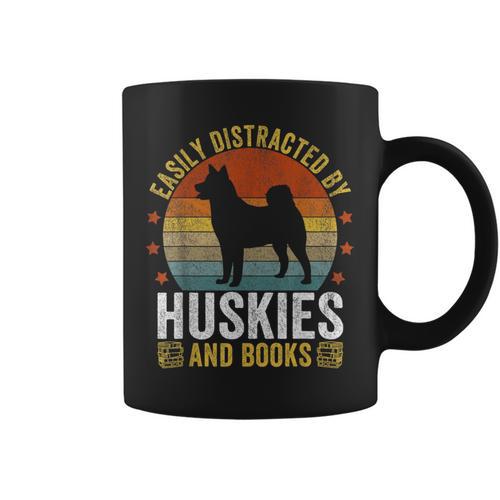Huskies And Books Husky Mom Husky Dad Retro Vintage Reading Graphic Print Coffee Mug - Bookorys CA