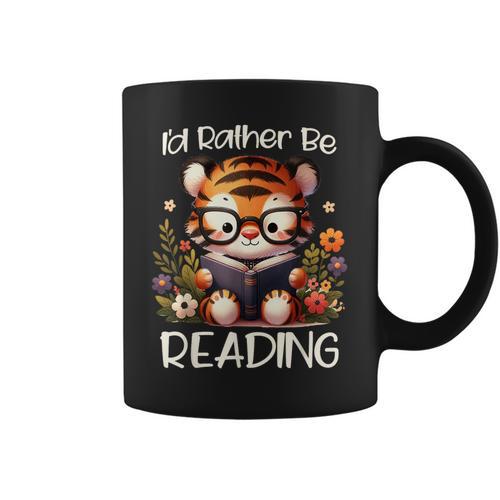I'd Rather Be Reading Cute Tiger Book Lover Reader Bookworm Graphic Print Coffee Mug - Bookorys UK