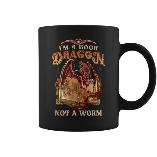 I'm a Book Dragon Not a Worm Dragon Reading a Books Graphic Print Coffee Mug - Bookorys