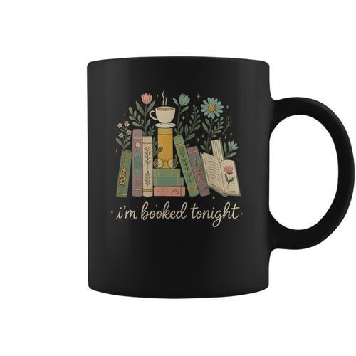 I'm Booked Tonight Floral Books Cozy Reading Graphic Graphic Print Coffee Mug - Bookorys CA