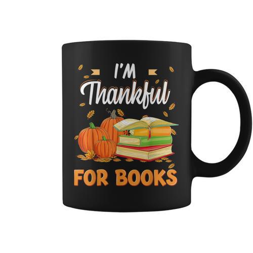 I'm Thankful For Books Lover Reading Pumpkin Thanksgiving Graphic Print Coffee Mug - Bookorys UK