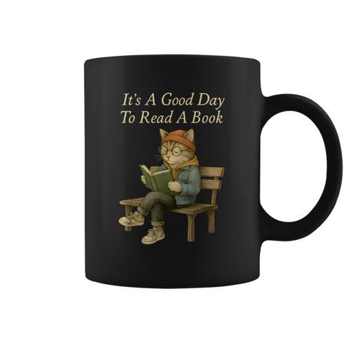 It’s A Good Day To Read A Book – Reading Cat Graphic Print Coffee Mug - Bookorys AU
