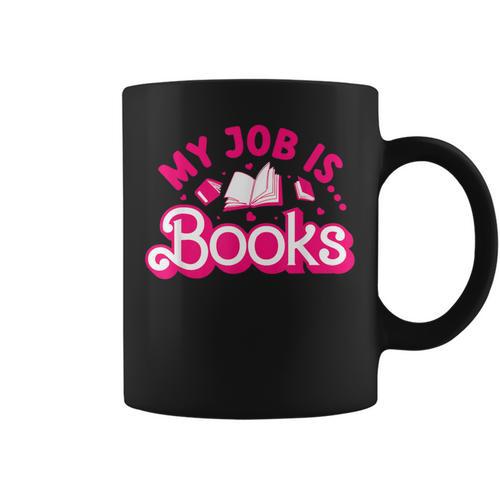 My Job Is Books Pink Retro Book Lovers Women Librarian Graphic Print Coffee Mug - Bookorys DE
