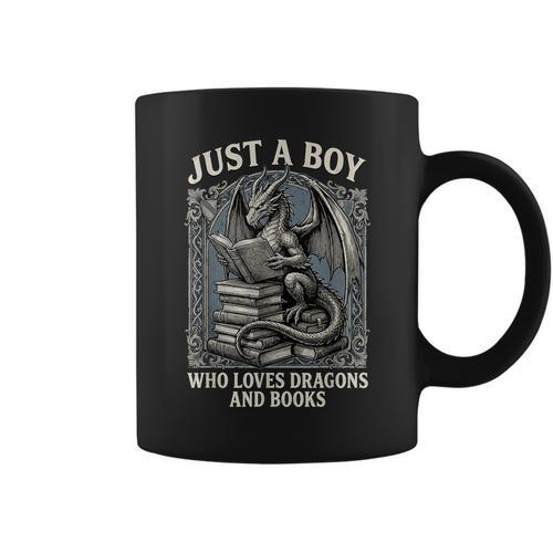 Just A Boy Who Loves Dragons And Books Fantasy Gothic Graphic Print Coffee Mug - Bookorys