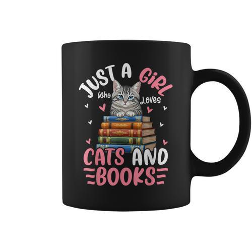 Just A Girl Who Loves Books And Cats Cat Reading Girls Graphic Print Coffee Mug - Bookorys AU