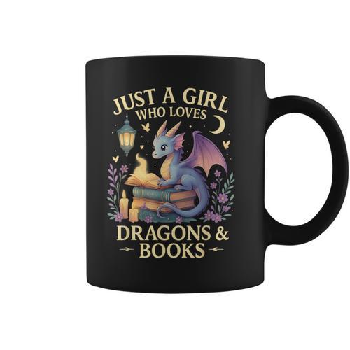 Just a Girl Who Loves Cute Dragons And Books Graphic Print Coffee Mug - Bookorys